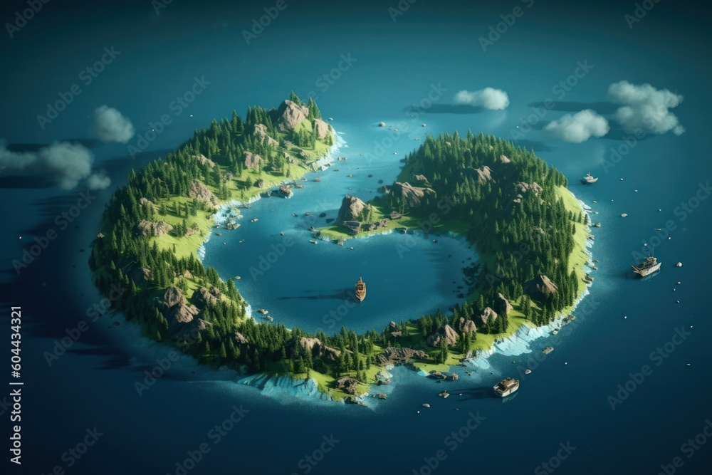 Φωτογραφία AI Generated Fishing island in the shape of a crescent bay beach sea background