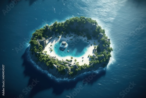 AI Generated Fishing island in the shape of a crescent bay beach sea background photo