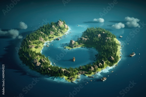 AI Generated Fishing island in the shape of a crescent bay beach sea background