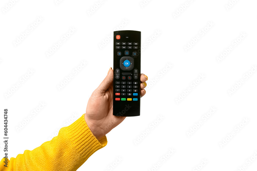 black remote control in hand isolated on transparent background black remote control in hand isolated on transparent background