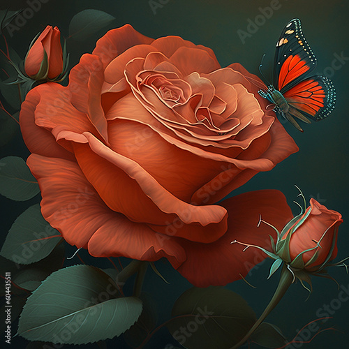 rose flower with butterfly drawing