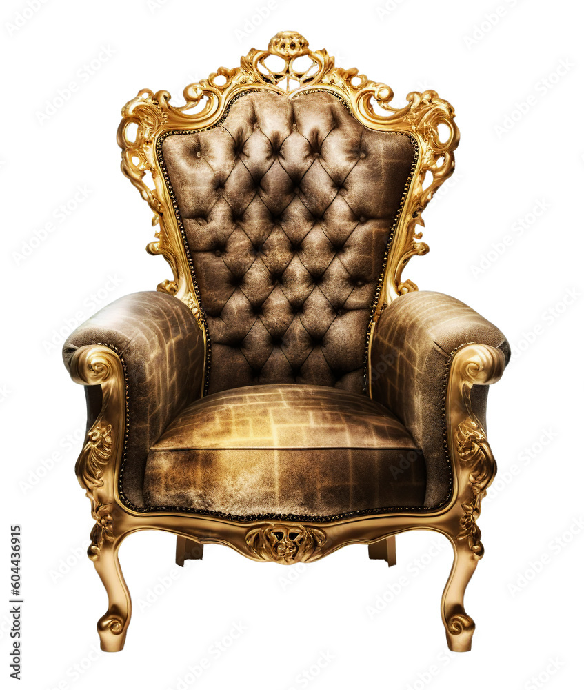 Golden throne on transparent background. Generative AI. Golden throne on transparent background. Generative AI.