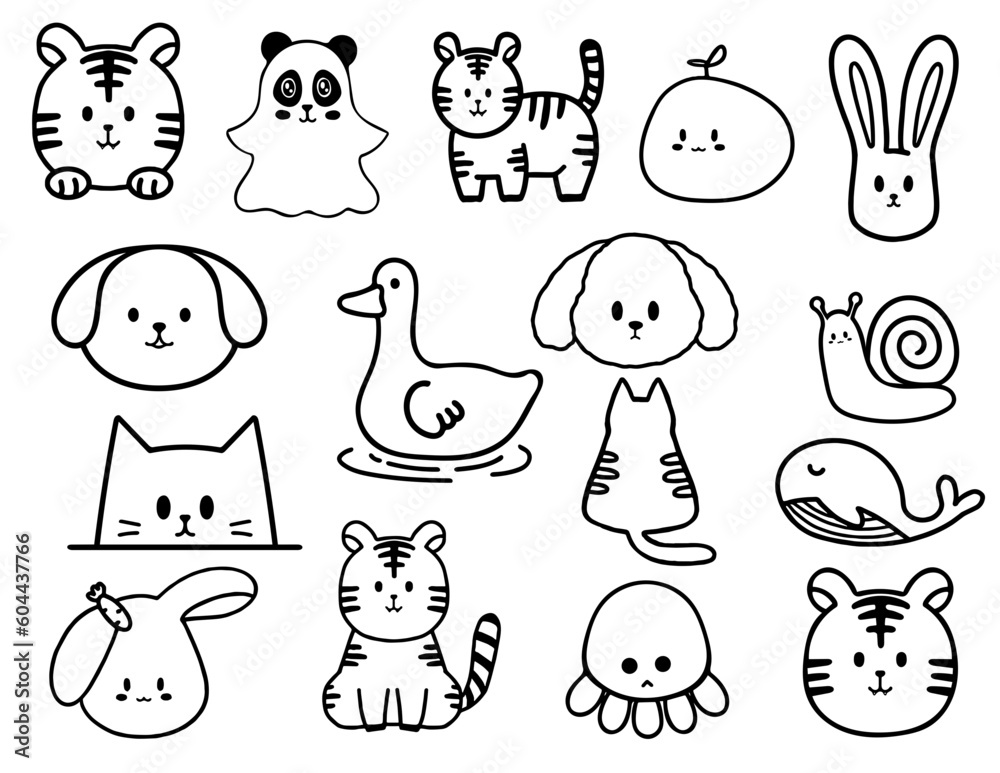 Fototapeta premium set of animals,black line