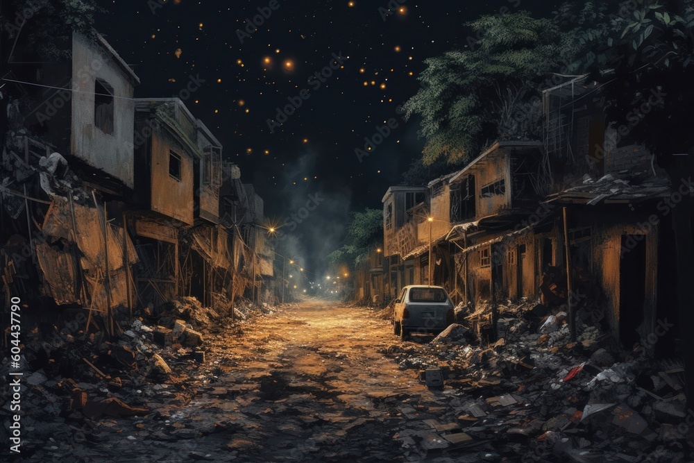 AI Generated Hyperrealism dark abandoned city dirt trash everywhere background AI Generated Hyperrealism dark abandoned city dirt trash everywhere background