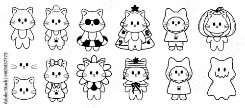 set of cosplay cat,cat day,black line