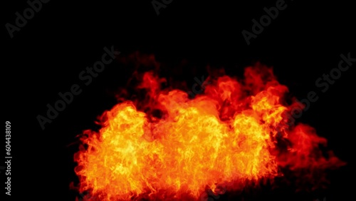 Close-up of the blazing fire scene in real and realistic colors Isolated by Alpha channel (transparent background)