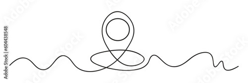 Location pin line art. Continuous line drawing of map path and location icon. GPS navigator single line vector 