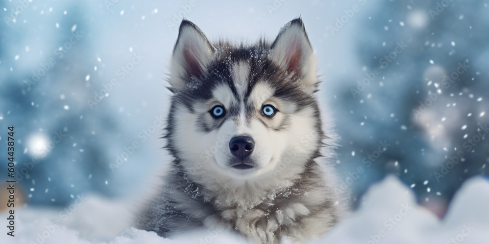 siberian husky with blue eyes in snow