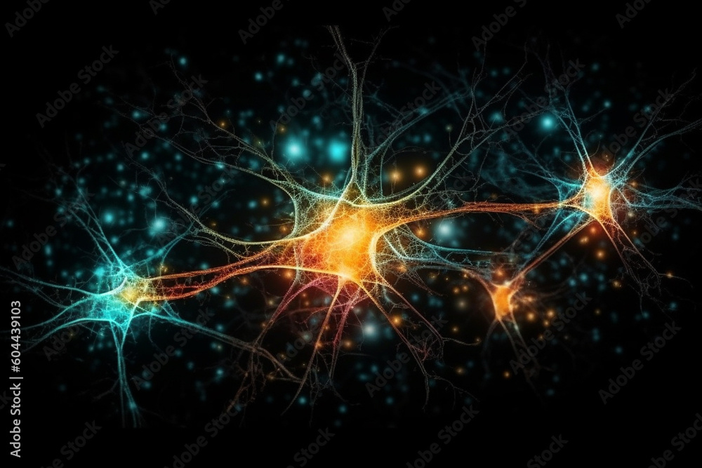 Fototapeta premium Neuron cells or neuronal network background wallpaper illustration. Ai generated