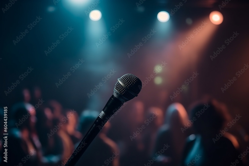 Obraz premium Photography of a concert microphone close up macro on stage. Ai generated