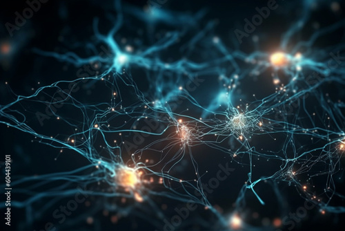 Neuron cells or neuronal network background wallpaper illustration. Ai generated © dragomirescu