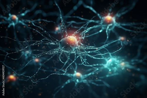 Neuron cells or neuronal network background wallpaper illustration. Ai generated © dragomirescu