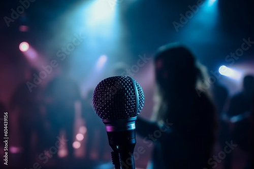 Photography of a concert microphone close up macro on stage. Ai generated