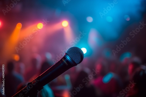 Photography of a concert microphone close up macro on stage. Ai generated