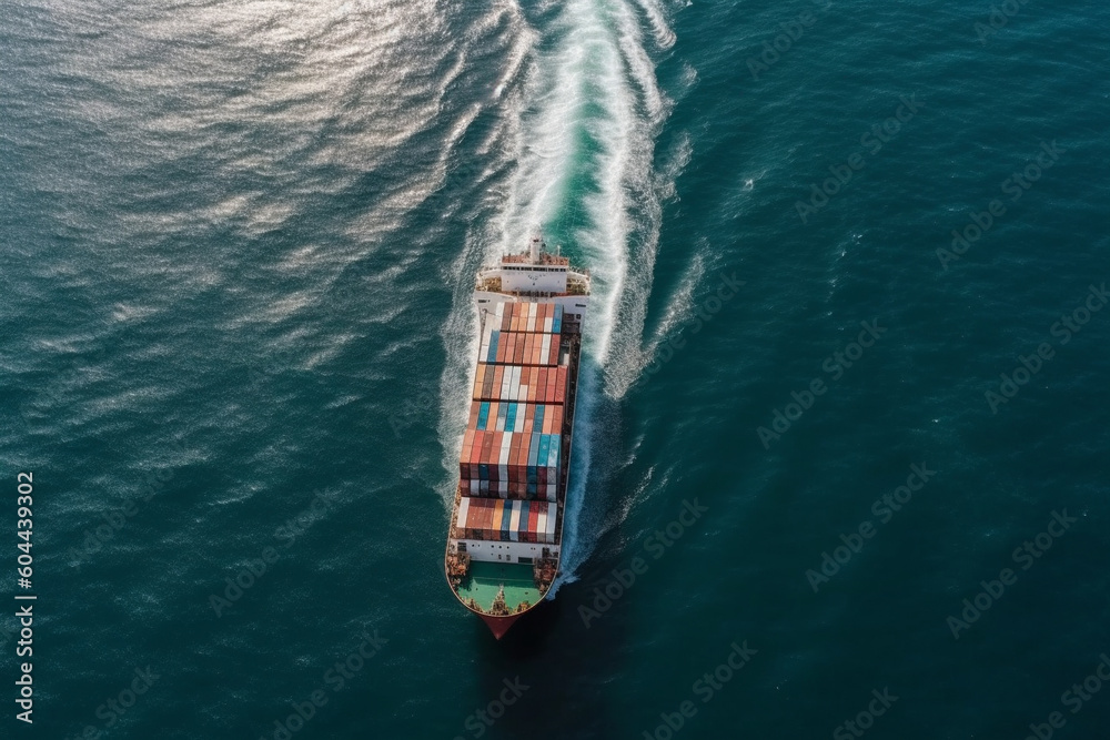 Container ship sailing aerial drone photography. Ai generated Container ship sailing aerial drone photography. Ai generated