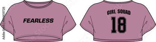 Women micro crop top t-shirt design flat sketch Illustration, Fashionable Casual Over size t shirt Short sleeve crop top suitable for girls and Ladies for training kit for sports activity.