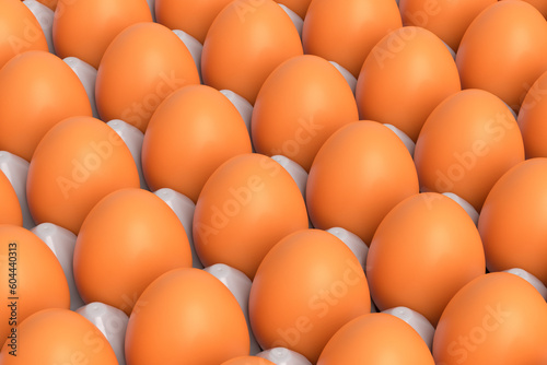 Many farm raw organic brown chicken eggs background from local market