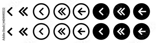 left arrows set. Scroll left vector icon set. Black simple arrow buttons set for apps or websites ui designs