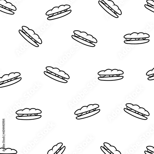 Hoagie long sandwich seamless pattern, fast food on transparent or white background