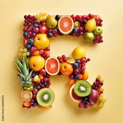 letter, alphabet, fruit, food, apple, orange, fresh, isolated, healthy, grape, banana, fruits, grapes, pineapple, diet, green, kiwi, white, ripe, red, pear, strawberry, generative ai