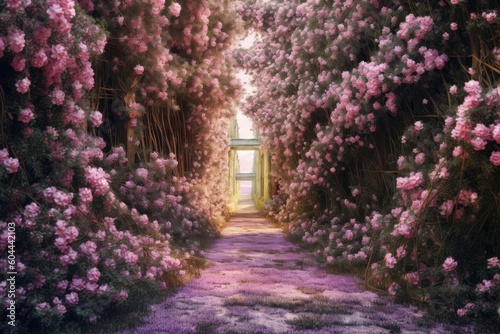 AI Generated hyperrealistic A path full of flowers background