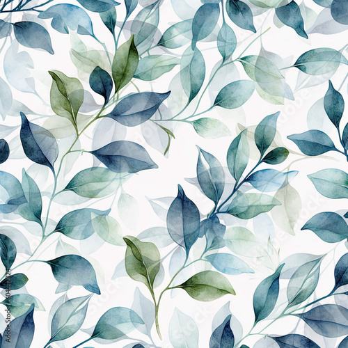 Botanical foliage leaves texture, seamless pattern. Generative AI