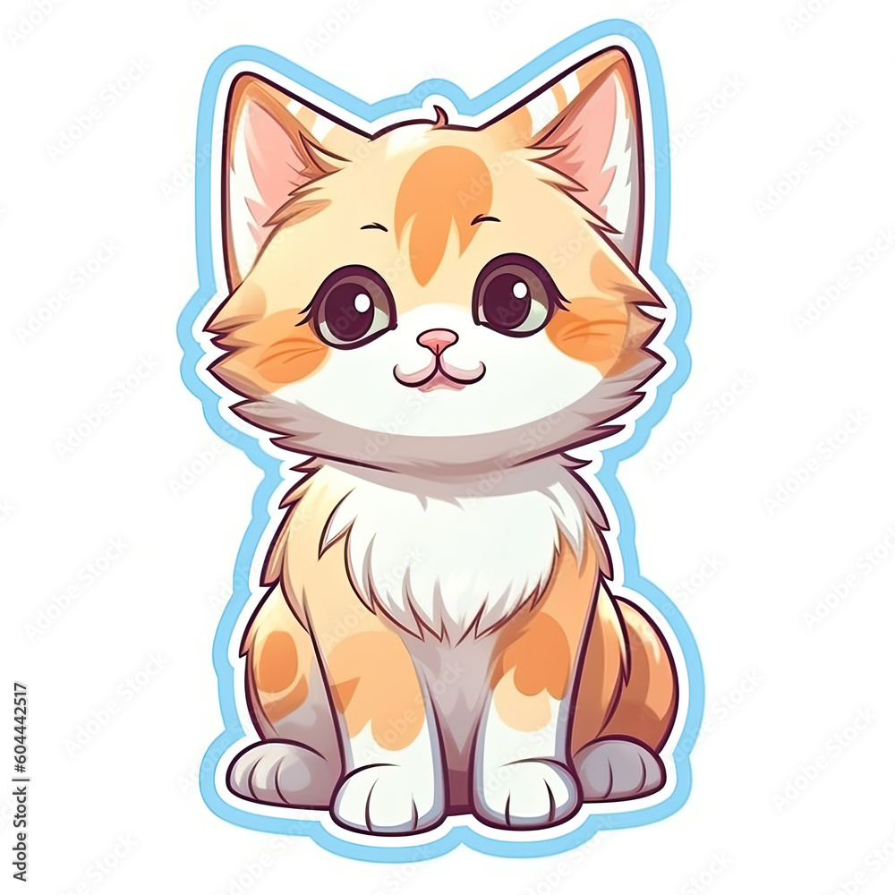 Cute kitten with big eyes, kawaii cartoon style, ginger cat. Generative AI