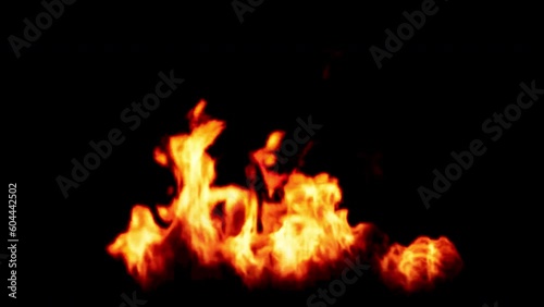 Close-up of the blazing fire scene in real and realistic colors Isolated by Alpha channel (transparent background)