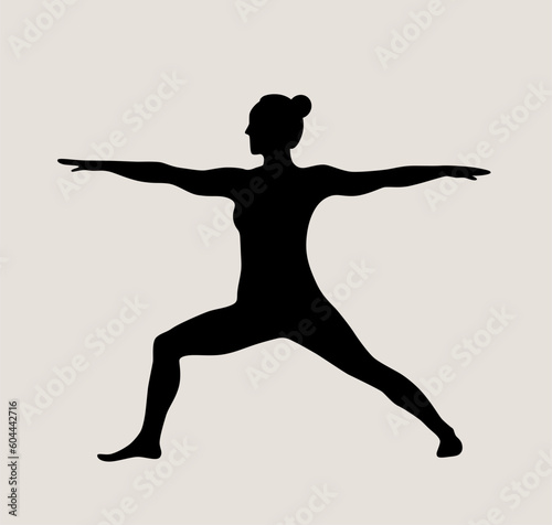 Woman doing Yoga, Pilates. Slim girl doing yoga. Hand drawn black silhouette Vector illustration. Weight Loss. Health care and lifestyle concept. Female yoga.