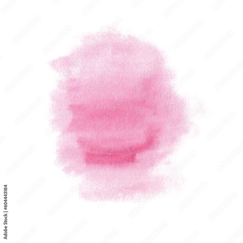 Pink watercolor splash. Hand drawn illustration isolated on white background. Abstract texture, banner for text, decoration element.
