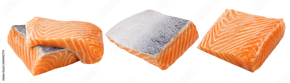 raw salmon, fish isolated on white background, full depth of field