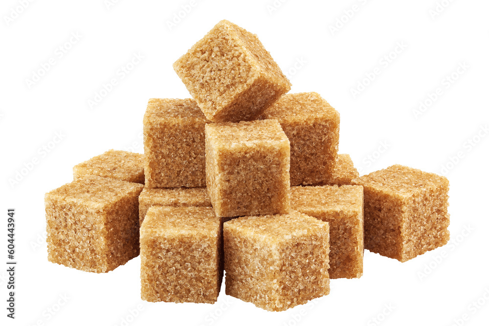 Brown cane sugar cube isolated on white background, clipping path, full depth of field Brown cane sugar cube isolated on white background, clipping path, full depth of field
