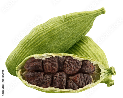 Cardamom isolated on white background, full depth of field