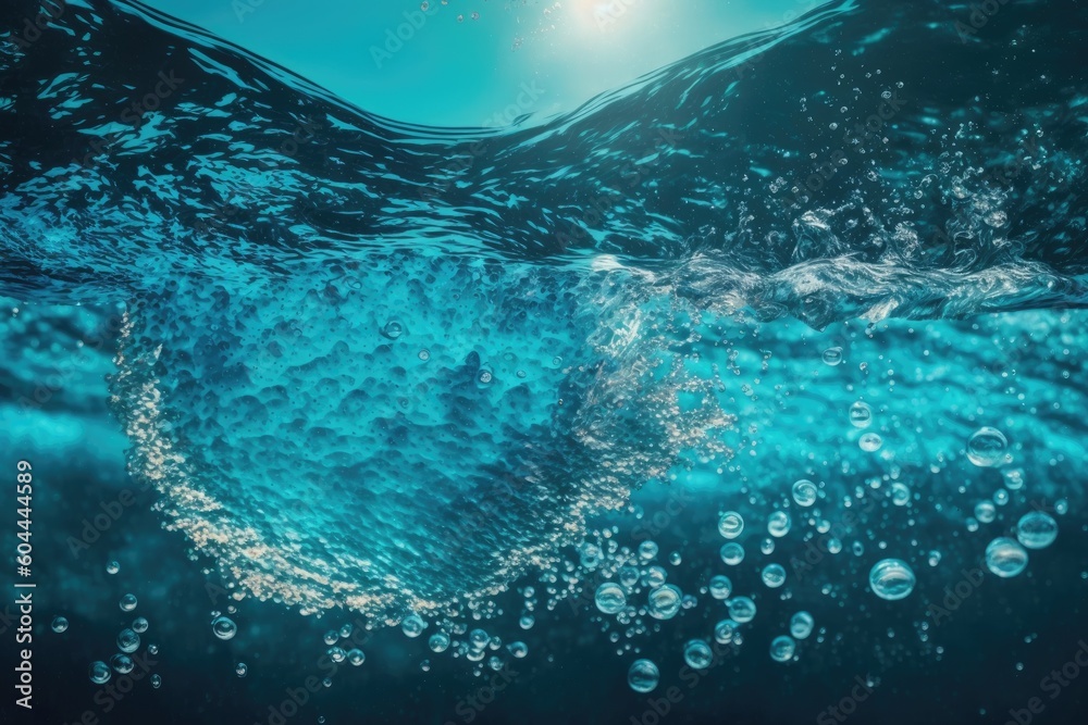 serene blue ocean with sparkling bubbles. Generative AI