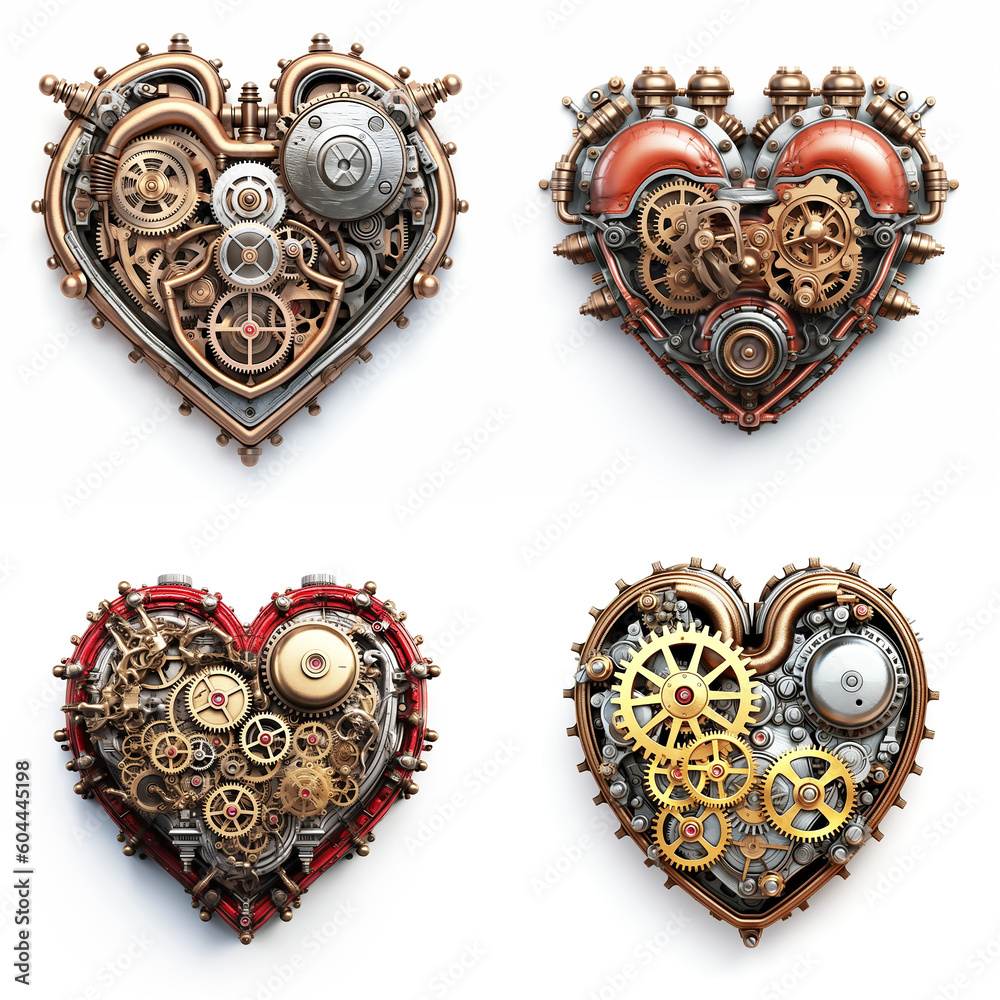 Four hearts shapes in steampunk style symbolic. Concept heart ...
