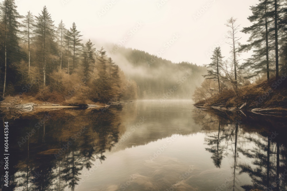 AI Generated lake view with forest background AI Generated lake view with forest background