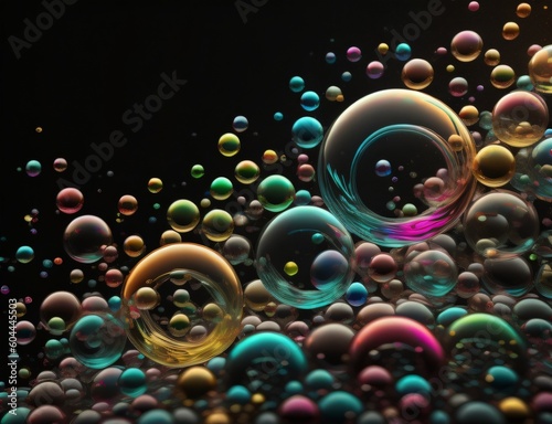 An abstract image of colorful bubbles on a black background with Generative AI.