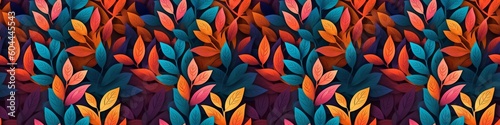 Abstract colorful paper cut overlapping paper texture background banner panorama illustration autumnal autumn  - Many floral leaves with gradient  top view  seamless pattern  Generative Ai 
