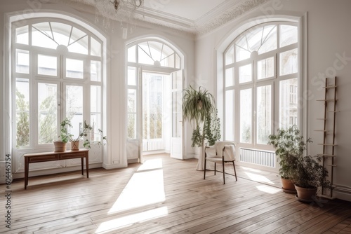 Foto Large windows and a room painted a bright, cheerful white