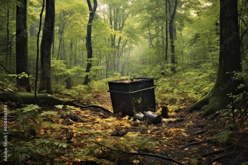 AI Generated organic trash in the forest background AI Generated organic trash in the forest background