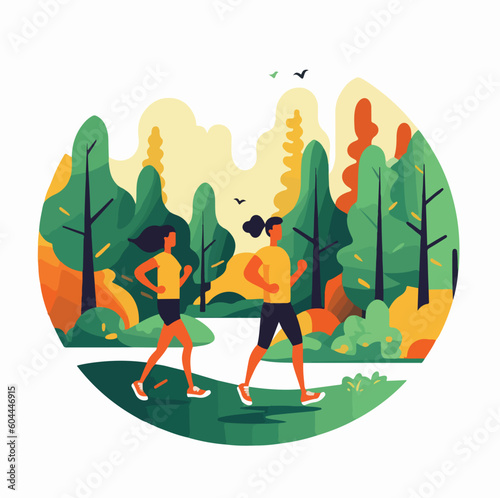 In the park, a woman and a man engage in exercise, displaying their dedication to fitness and a healthy lifestyle.