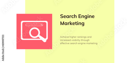 Search Engine Marketing Banner on Yellow Background. Stylish SEM Banner with Black Text and White Icon for Business and Marketing