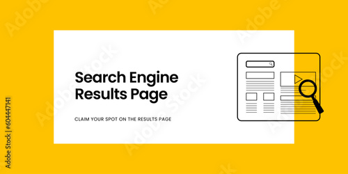 Search Engine Results Page Banner on White and Yellow Background. Stylish SERP Banner with Black Text and Icons for Business and Marketing