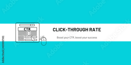 Click-Through Rate Banner on White and Blue Background. Stylish CTR Banner with Black Text and Icons for Business and Marketing