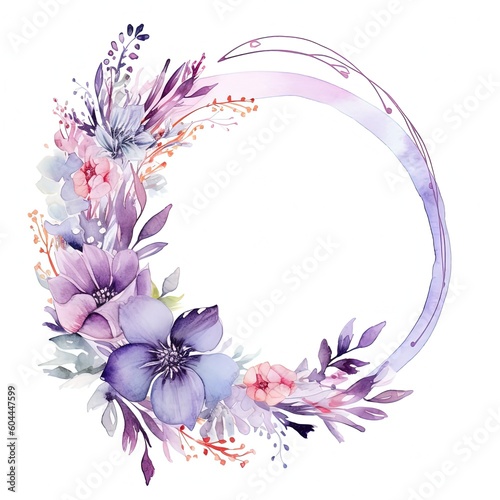 Watercolor floral frame. Illustration AI Generative.