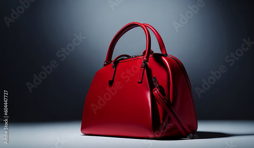 Red handbag on a dark background. female handbag. woman handbag.  female bag. banner with copy space. ladies bag. Generative Ai photo