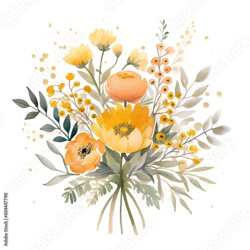 Watercolor flower bouquet. Illustration AI Generative.