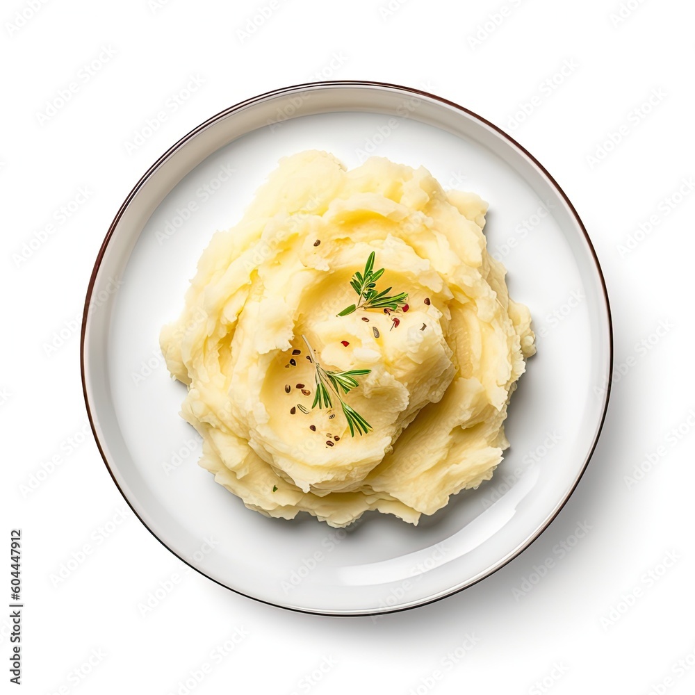 Delicious Bowl of Mashed Potatoes on a White Background Generative AI Delicious Bowl of Mashed Potatoes on a White Background Generative AI