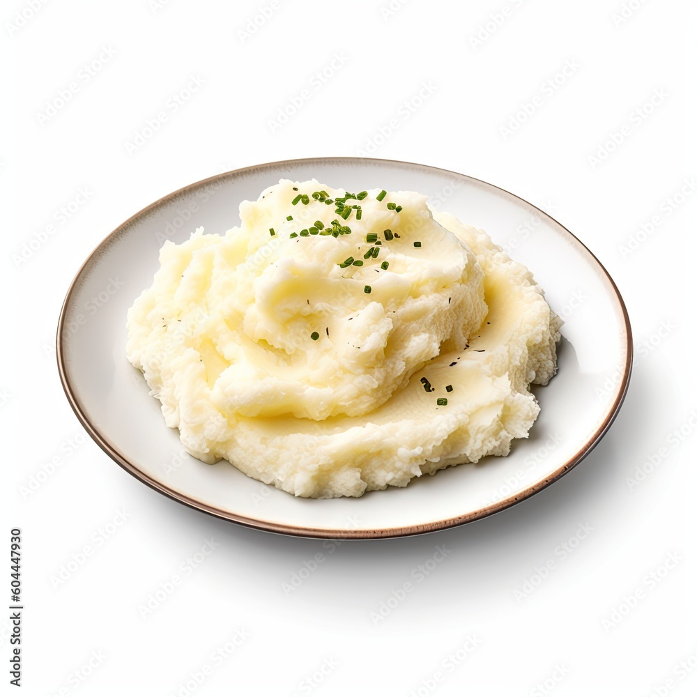 Delicious Bowl of Mashed Potatoes on a White Background Generative AI Delicious Bowl of Mashed Potatoes on a White Background Generative AI