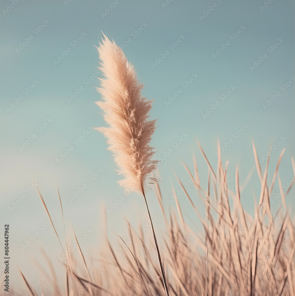 Minimalist background with pampas grass. Illustration AI Generative - obrazy, fototapety, plakaty 